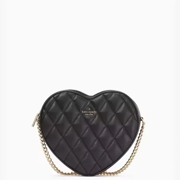 🆕❤️♠️ kate spade new york♠️Love Shack Quilted Heart Black Leather Crossbody NWT - Picture 3 of 6